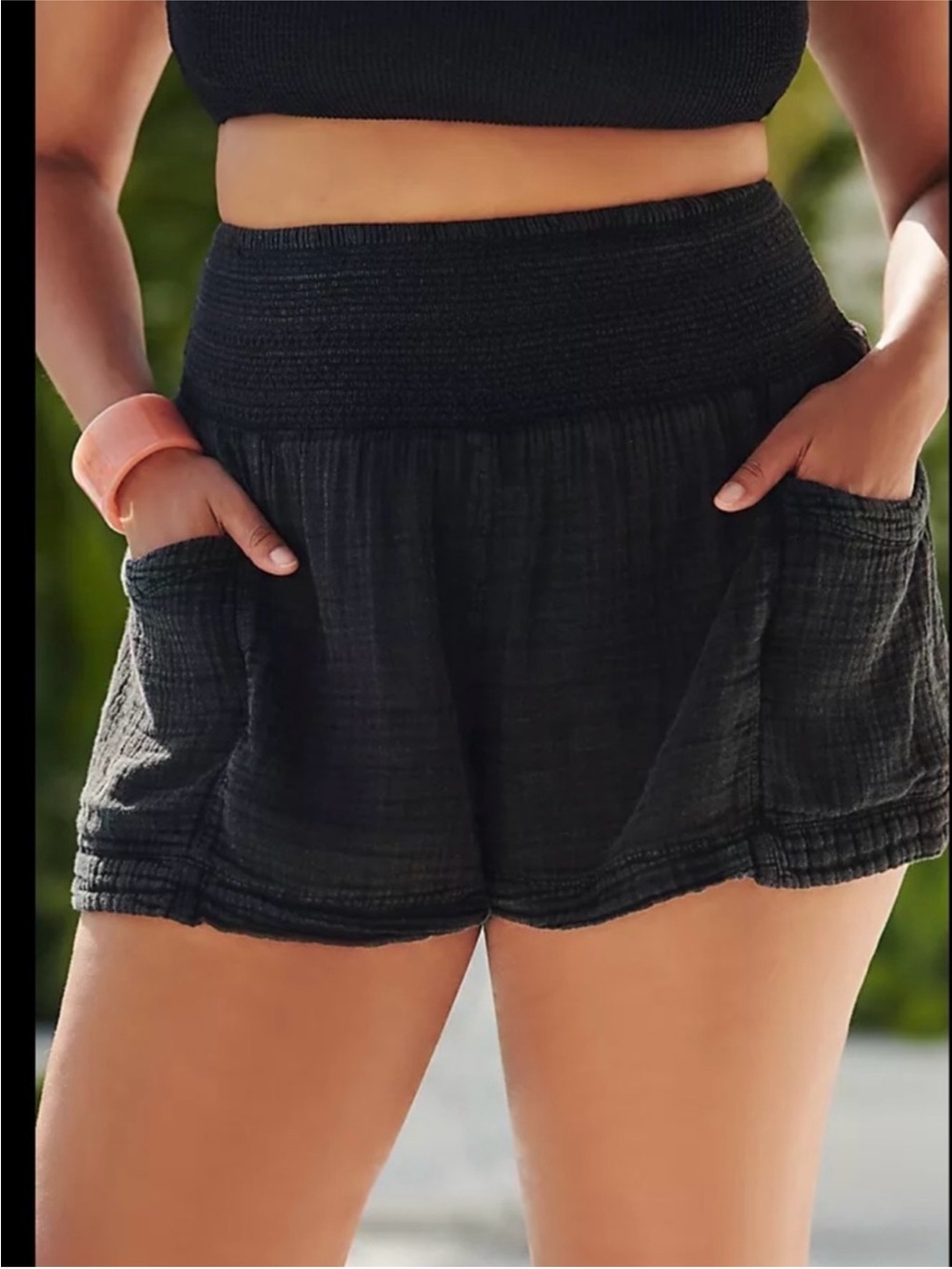 Anthropologie the Kaveri Smocked High-Waisted Cotton Gauze Shorts